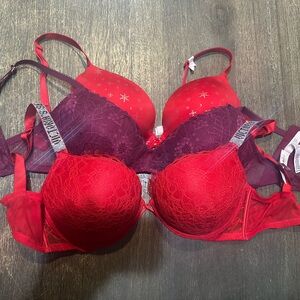 Victoria's Secret Red and Purple Lace Bras Set